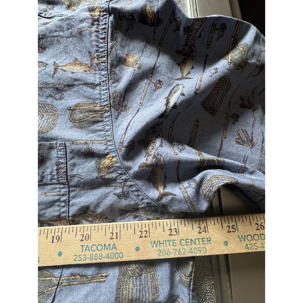 WOOLRICH John Rich Bros Men's Large Denim Fly Fishing Lure Button Up Camp Shirt‎ - Picture 8 of 11
